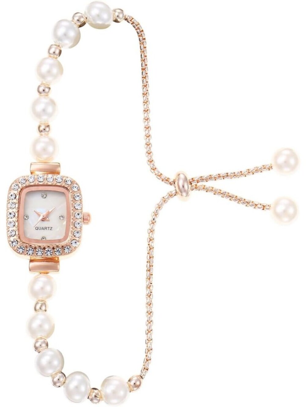 Women's Gold Simple Floral Bracelet Watch Diamond Quartz Light Fashion Watch